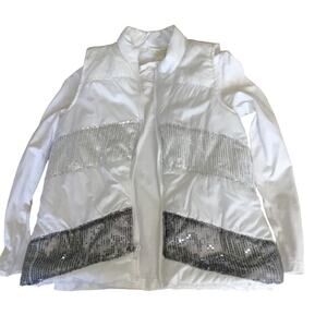 Self Esteem White Long Sleeve T-Shirt Vest Sequins Glitter Girls Size Large Set